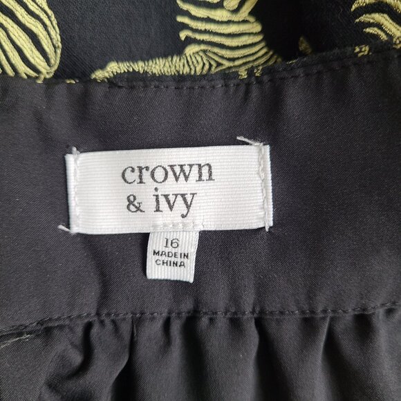 Crown Ivy Black Gold Zebra Print Skirt 16 Jacquard Above Knee Lined A-line - Picture 8 of 9